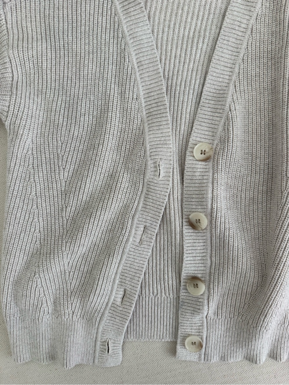LOFT Cream Ribbed V-Neck Button Cardigan - Picture 3 of 4